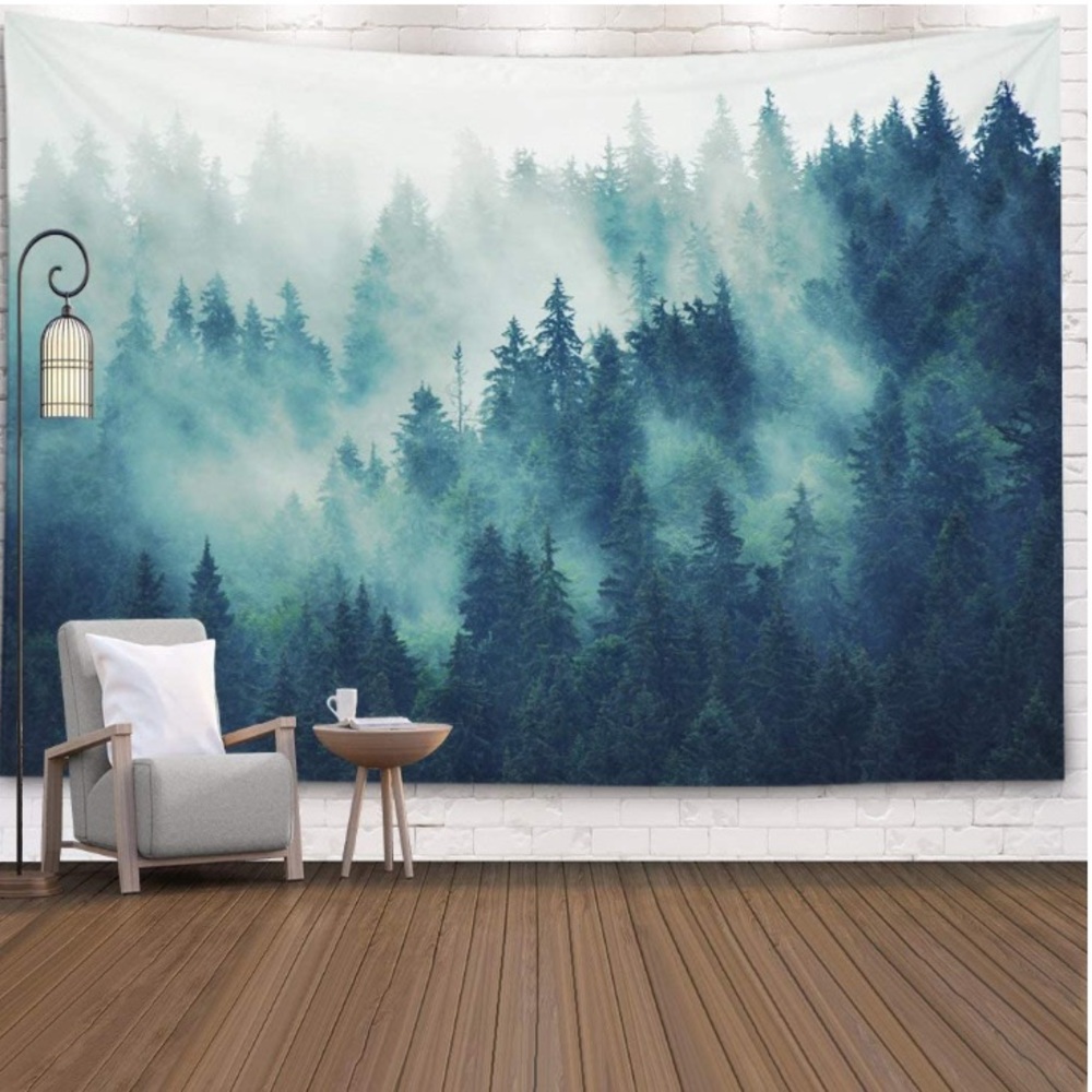 Foggy Forest Tree Peaceful Landscape Tapestry